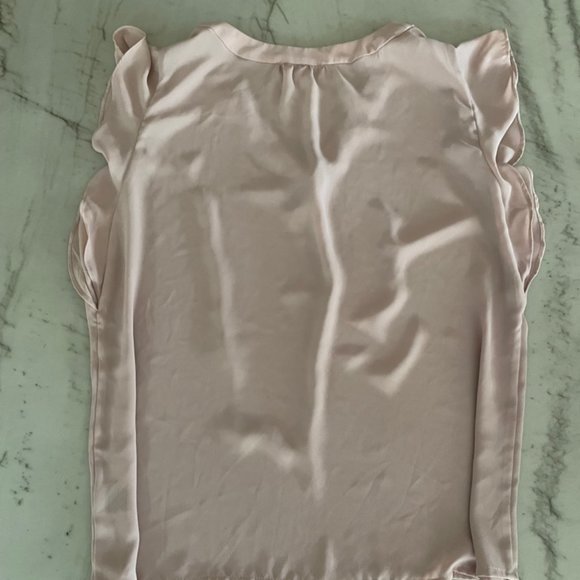 Philosophy Light Pink Flowy Dressy V-Neck Shirt Ruffle Short Sleeves - Picture 5 of 8